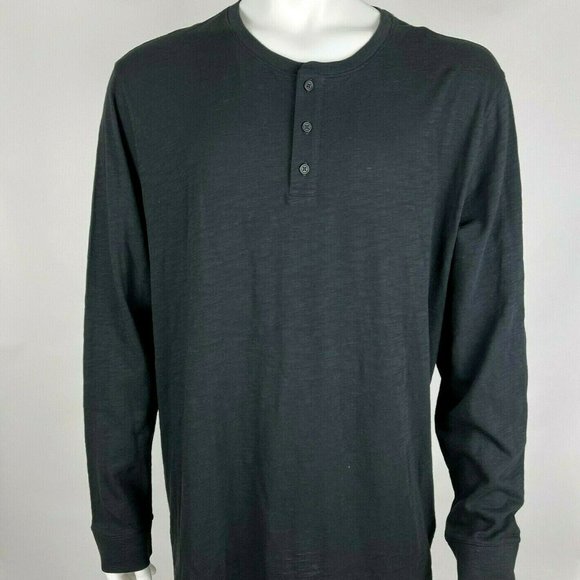 Vince Long Sleeve Henley Tee‎ Shirt Cotton Crew Neck Stretch Top Black Mens XXL - Picture 1 of 12